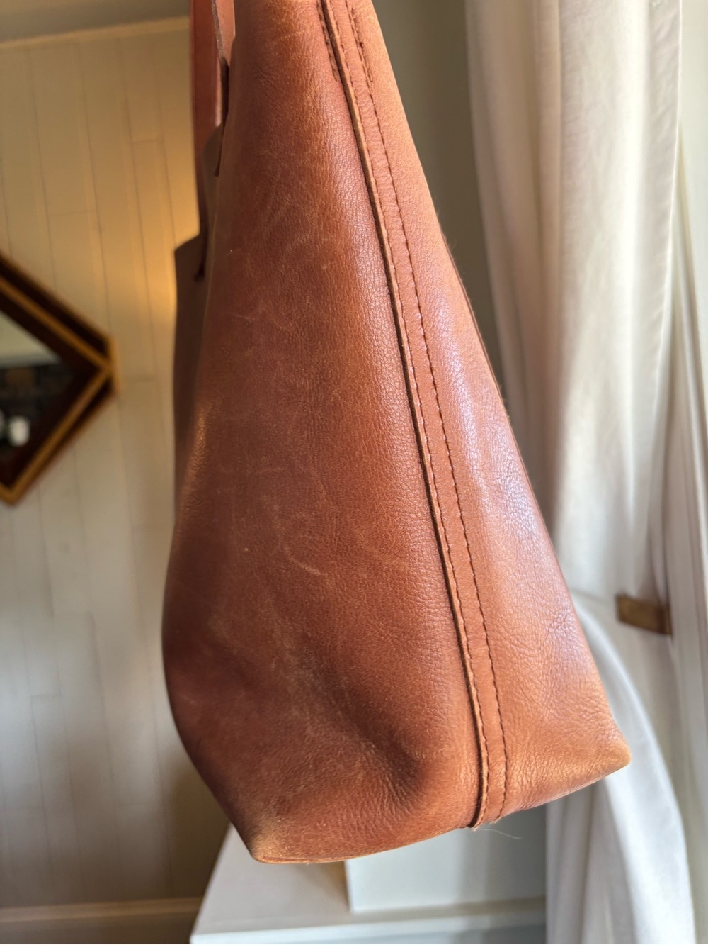 Madewell Medium Transport Tote Leather Bag English Saddle Brown Front Pocket - Picture 4 of 9